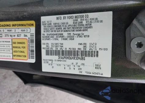 2017 Ford Fusion Se from USA, damaged, VIN 3FA6P0HD6HR309888